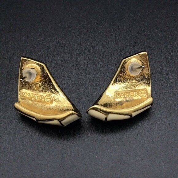 Gold Enamel Napier Half Hoop Earrings - Picture 6 of 7